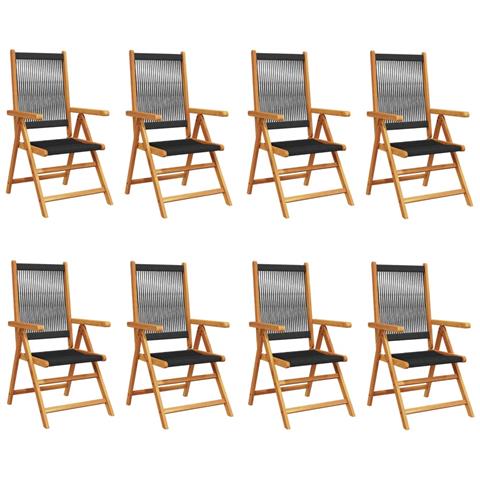 Sedie da Giardino Reclinabili 8pz Nere Legno Massello di Acacia - Foto 1