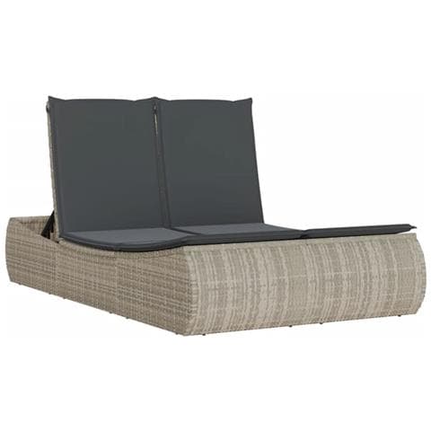 Lettino Prendisole Doppio Con Cuscini Grigio Chiaro Polyrattan - Foto 2