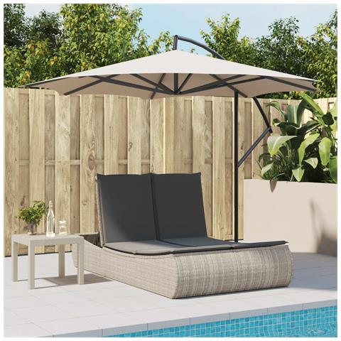 Lettino Prendisole Doppio Con Cuscini Grigio Chiaro Polyrattan - Foto 3