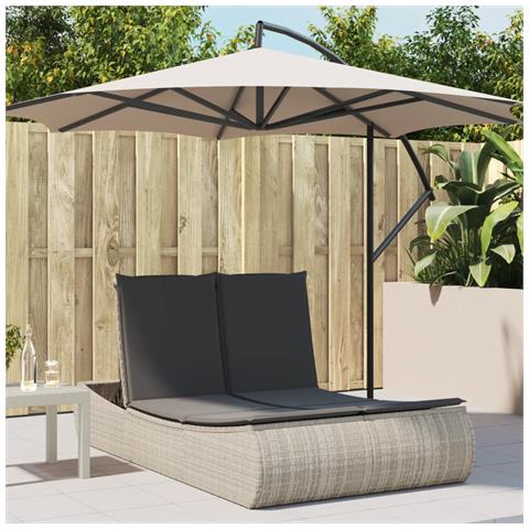 Lettino Prendisole Doppio Con Cuscini Grigio Chiaro Polyrattan - Foto 1