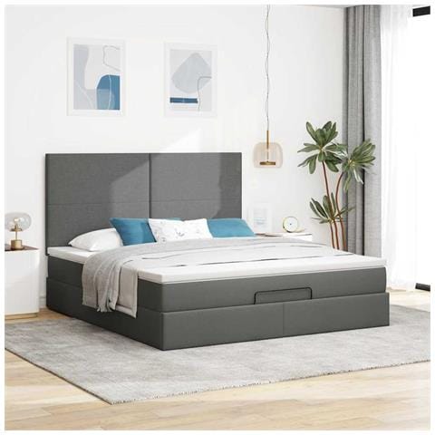 Struttura Letto Pouf Con Materasso 180x200 Cm In Tessuto - Foto 3