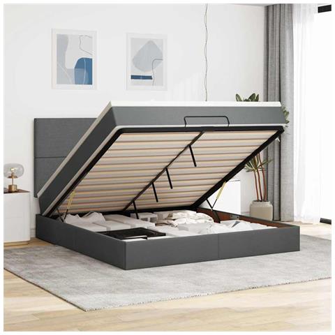 Struttura Letto Pouf Con Materasso 180x200 Cm In Tessuto - Foto 1