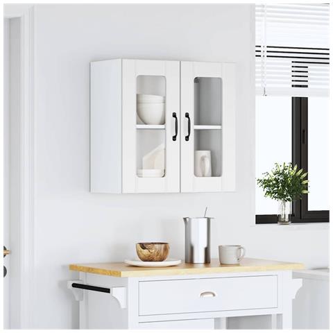 Pensile Da Cucina Con Porta In Vetro Lucca Bianco Truciolato - Foto 3