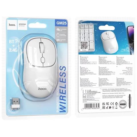 Mouse Hoco Wireless (gm25) 2.4g, Quattro Pulsanti Dual Mode White - Foto 4