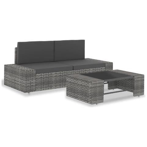 Lusso Casadino -  Set Divani Da Giardino 3 Pz In Polyrattan Grigio - Foto 2