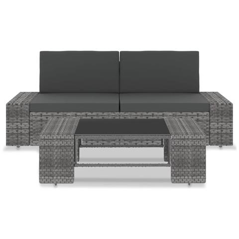 Lusso Casadino -  Set Divani Da Giardino 3 Pz In Polyrattan Grigio - Foto 1