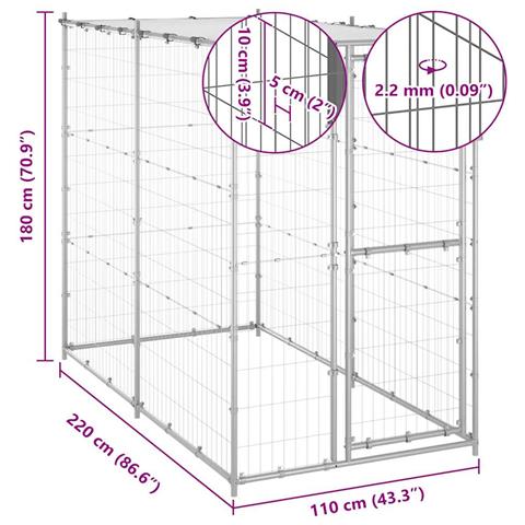 Lusso Casadino - Gabbia Per Cani Da Esterno In Acciaio Con Tetto 110x220x180 Cm - Foto 6