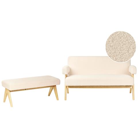Set Da Salotto Tamre Bouclé Bianco Sporco /marrone Chiaro - Foto 2