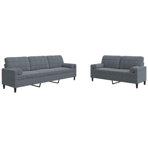 Set di Divani 2 pz con Cuscini e Rinforzi Grigio Scuro Velluto - Foto 1