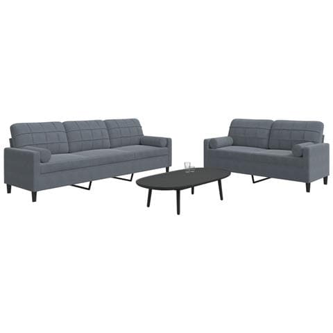 Set di Divani 2 pz con Cuscini e Rinforzi Grigio Scuro Velluto - Foto 2