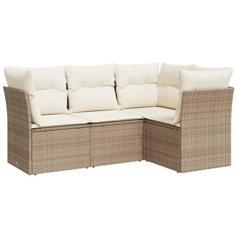 Set Divano da Giardino 4 pz con Cuscini Beige in Polyrattan - Foto 1