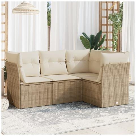 Set Divano da Giardino 4 pz con Cuscini Beige in Polyrattan - Foto 2