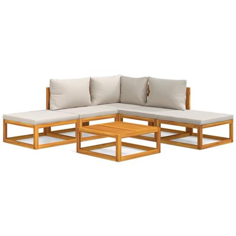 Set Salotto Giardino 6pz Cuscini Grigio Chiaro Legno Massello - Foto 1