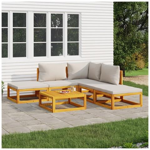 Set Salotto Giardino 6pz Cuscini Grigio Chiaro Legno Massello - Foto 2