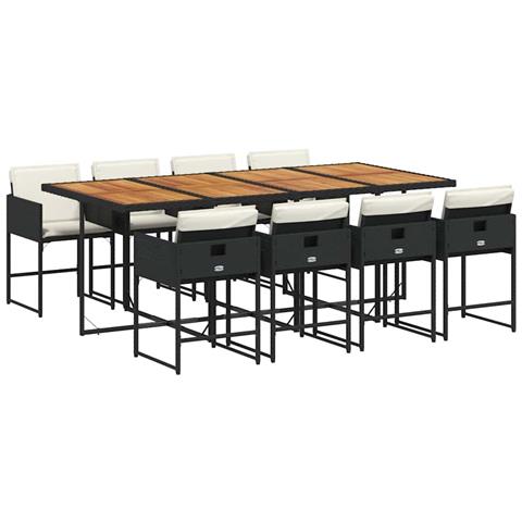 Set da Pranzo da Giardino 9 pz con Cuscini Nero in Polyrattan - Foto 1