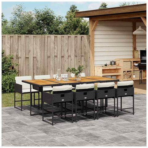 Set da Pranzo da Giardino 9 pz con Cuscini Nero in Polyrattan - Foto 2