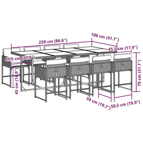 Set da Pranzo da Giardino 9 pz con Cuscini Nero in Polyrattan - Foto 6
