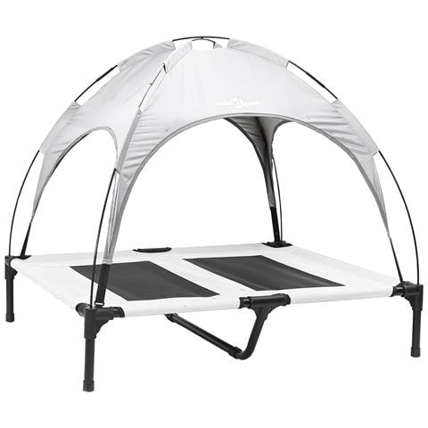 Letto per Cani Rialzato con Tetto Rimovibile Grigio Argento L Metallo - Foto 1