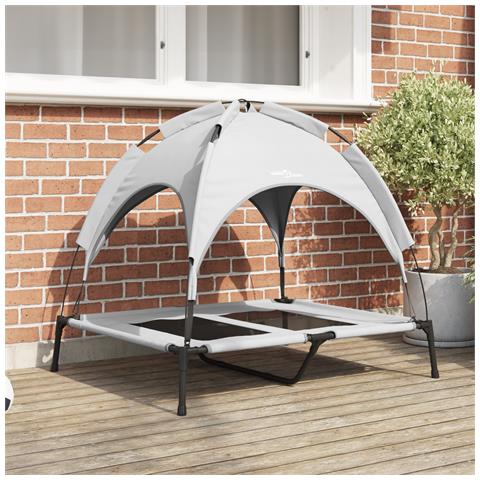 Letto per Cani Rialzato con Tetto Rimovibile Grigio Argento L Metallo - Foto 2