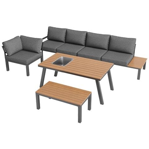 Set Da Giardino Per 6-7 Persone, Adatto Per Giardino, Balcone, Set Da Pranzo, Telaio In Ferro Zincato, Piano Del Tavolo Con Secchiello Per Il Ghiaccio - Foto 2