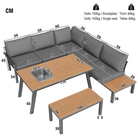 Set Da Giardino Per 6-7 Persone, Adatto Per Giardino, Balcone, Set Da Pranzo, Telaio In Ferro Zincato, Piano Del Tavolo Con Secchiello Per Il Ghiaccio - Foto 4