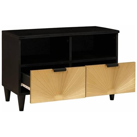 Mobile TV Nero e Oro 70 x 33 x 46 cm legno massello di mango - Foto 2