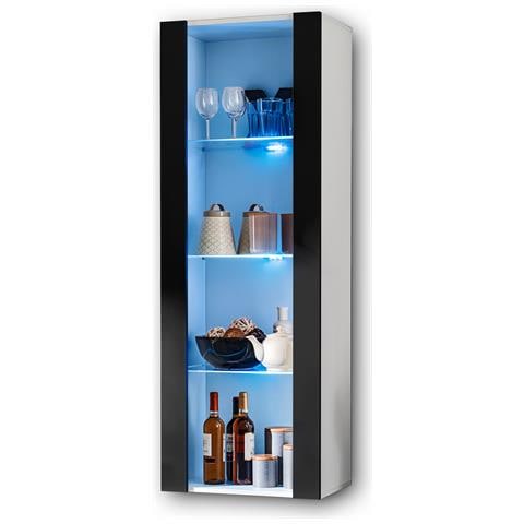 Komodee, Vetrina Tivoli, Bianco/nero, Larghezza 55 Cm X Altezza 159 Cm X Profondità 35 Cm, Led Blu, 3 Ripiani, Per Soggiorno, Camera Da Letto, Anticamera - Foto 2