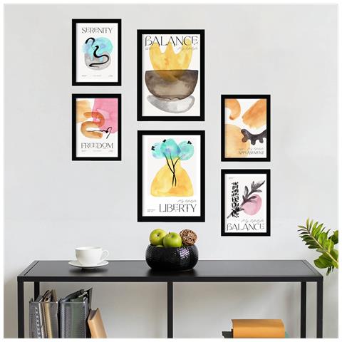 Set Di 6 Stampe Poster Astratti Ed Equilibrati Con Illustrazioni A Colori Per Mostre D'arte Estetica Per L'interior Design A3 & A4 Senza Cornice - Foto 4