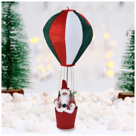 Mongolfiera Di Babbo Natale Bianco Verde E Rosso Decorazione Natalizia 40x92cm - Foto 1