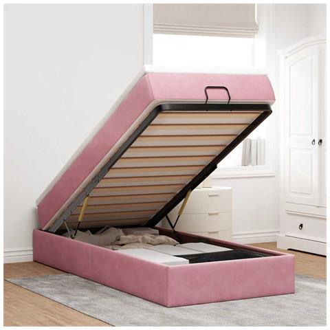 Struttura Letto Pouf con Materasso Rosa 90x190 cm in Velluto - Foto 2