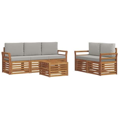 Set divani con cuscino 6 pcs Grigio Naturale e Chiaro - Foto 1