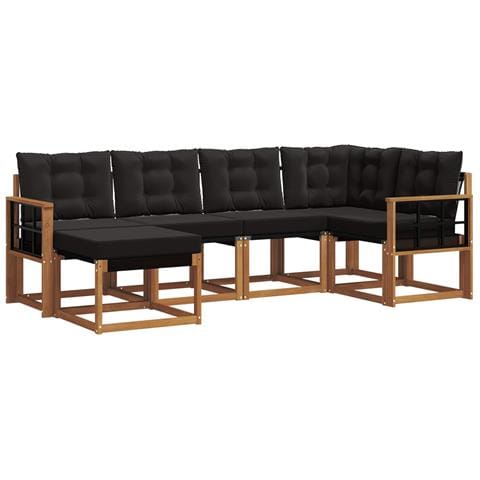 Set di divani da esterno con cuscino 6 pcs Naturale e Nero - Foto 1