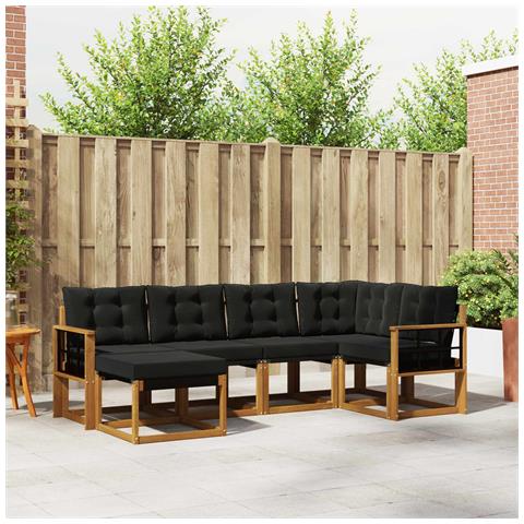 Set di divani da esterno con cuscino 6 pcs Naturale e Nero - Foto 2