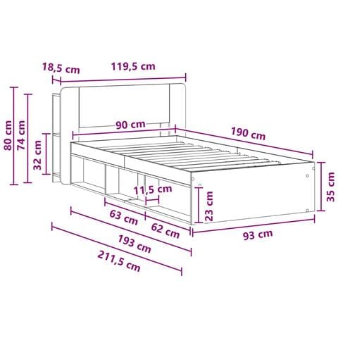 Telaio del letto con storage con testiera Bianco 90 x 190 cm - Foto 9