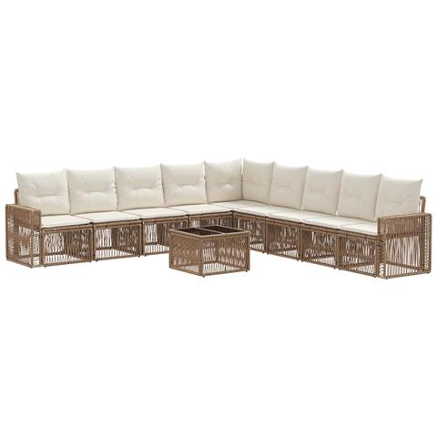 Set Divano da Giardino 10 pcs Beige e Bianco Crema polyrattan - Foto 1