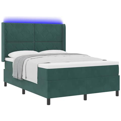 Letto a molle con strisce LED Verde Scuro 160 x 200 cm Velluto - Foto 2