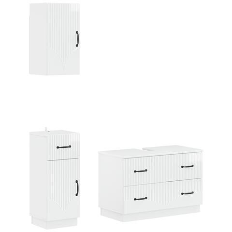Set di armadietti da bagno in 3 pezzi HOORN Bianco Lucido - Foto 1