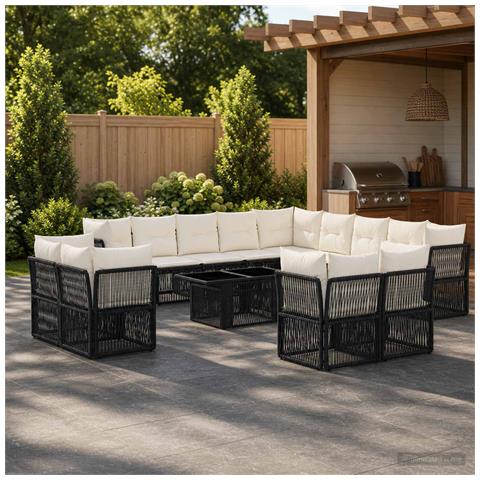 Set Divano da Giardino 14 pz Nero polyrattan - Foto 2