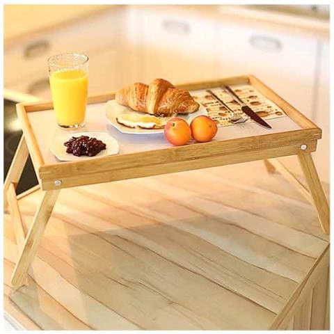 Vassoio Da Letto Pieghevole In Legno Di Bambu' Bamboo Richiudibile 50 X 30 Cm - Foto 2