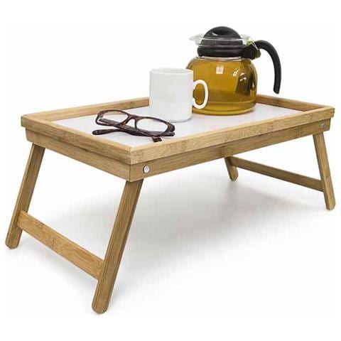 Vassoio Da Letto Pieghevole In Legno Di Bambu' Bamboo Richiudibile 50 X 30 Cm - Foto 1