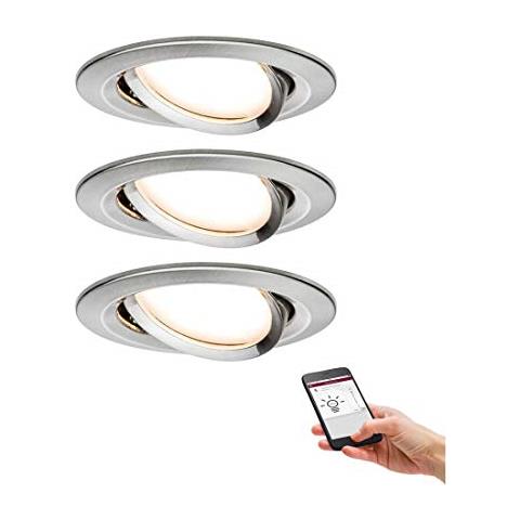 Paulmann 92959 Smarthome Zigbee - Set Di Faretti Da Incasso A Led Coin Nova Plus, 3 X 6,5 W, A Intensità Variabile, In Ferro Spazzolato - Foto 1