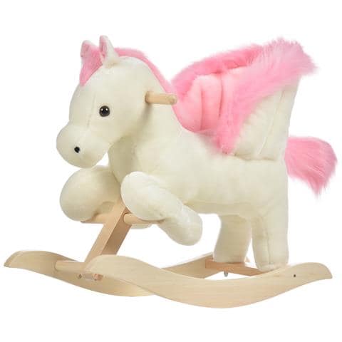 Cavallo A Dondolo Bianco E Rosa Con Suoni E Struttura In Legno Di Pioppo Per Bambini 18-36 Mesi - Foto 1