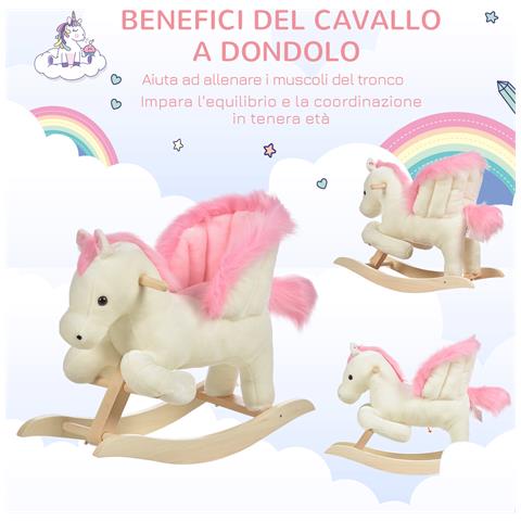 Cavallo A Dondolo Bianco E Rosa Con Suoni E Struttura In Legno Di Pioppo Per Bambini 18-36 Mesi - Foto 6
