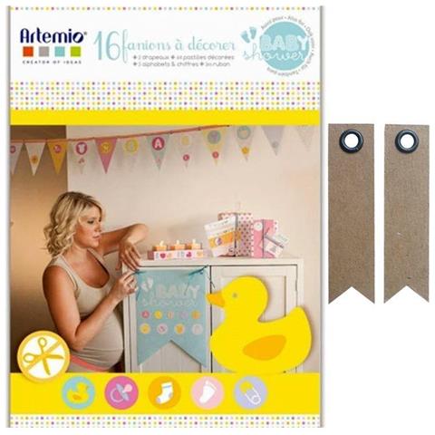 Box Bandiere Per Babyshowers + 20 Etichette Kraft Con Gagliardetto - Foto 1