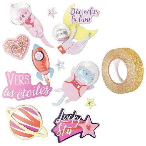 10 Adesivi In 3d Galassia + Washi Tape Dorato 5 M - Foto 1