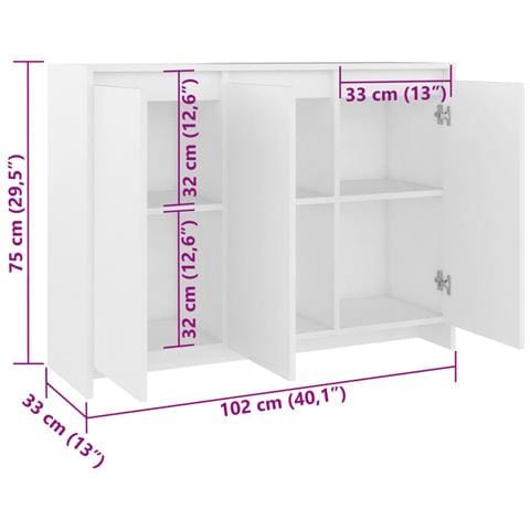 Credenza Bianca 102x33x75 cm in Truciolato - Foto 7