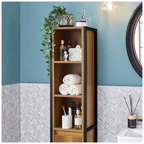 Mobiletto Alto Da Bagno Mobile A Colonna Bagno Salvaspazio Con 3 Scomparti A Giorno E 1 Anta Vintage 30x28x168 Cm Bzr62-pf - Foto 2