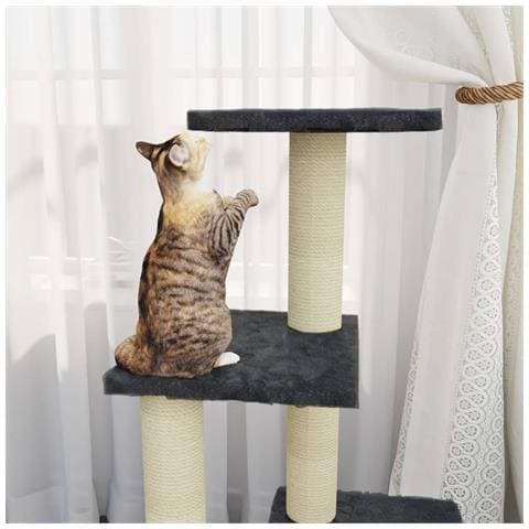 Albero Per Gatti Con Tiragraffi In Sisal Grigio Scuro 92 Cm - Foto 9