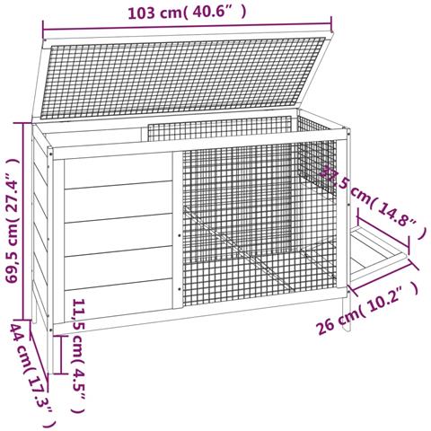 Conigliera Moka 103x44x69,5 cm in Legno Massello di Pino - Foto 5