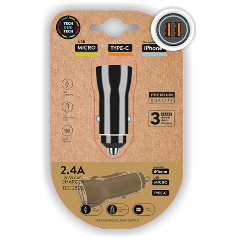 Caricabatterie Per Auto Tech One Tech Doppia Usb-c Micro Usb - Foto 1